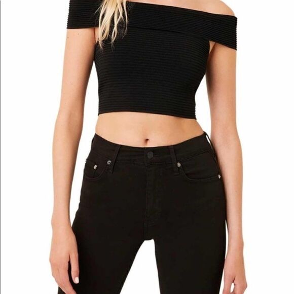 French Connection‎ Odelia Off Shoulder Crop Top, Black, Size Medium, NWT - Picture 7 of 15